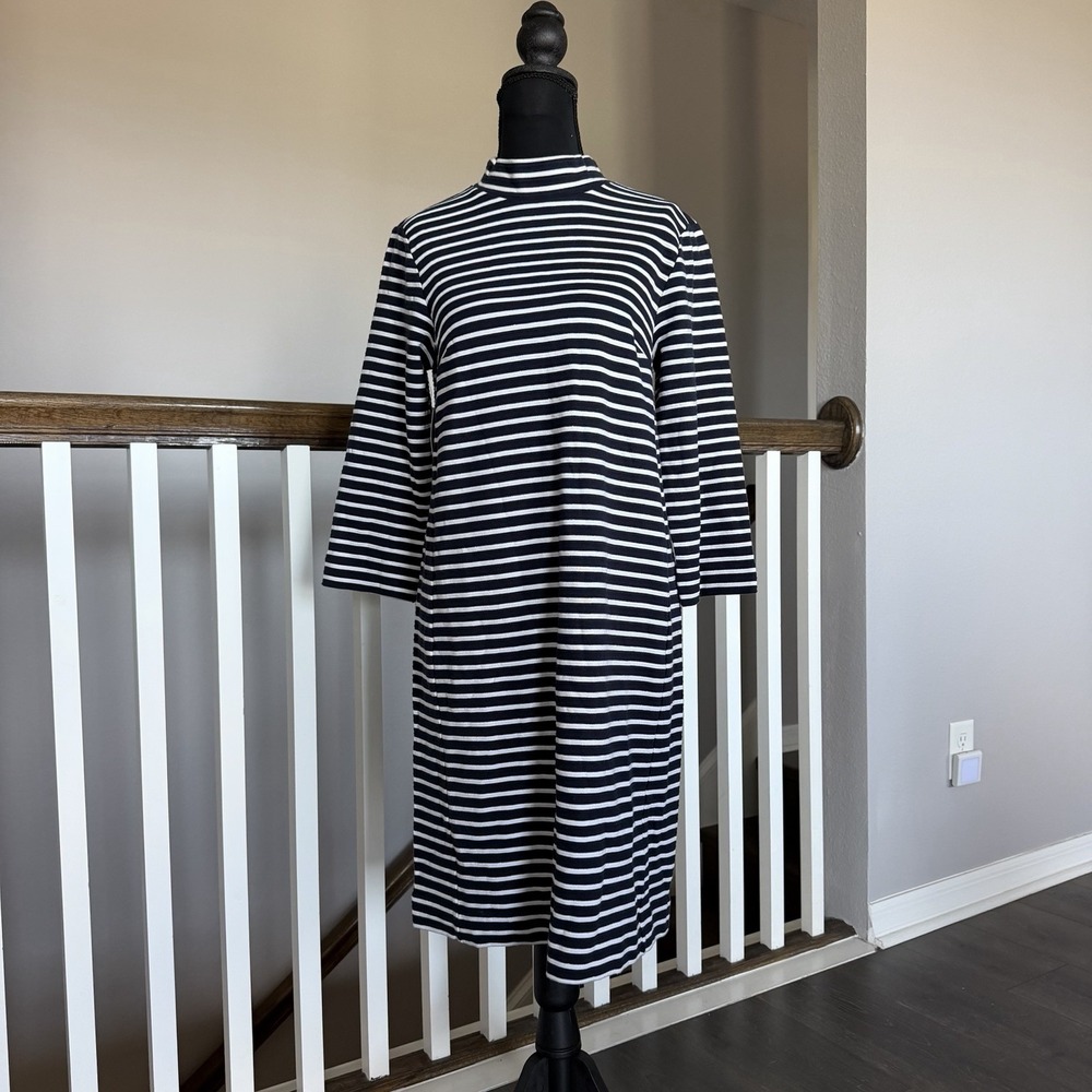 Anthropologie NWT Seen Worn Kept Striped Mock Neck Sheath Dress 8 Preppy Coastal